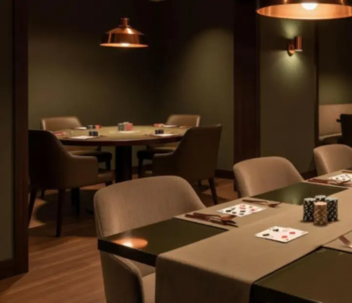 Večerní restaurace Vellaro připravená na soukromý karetní večer