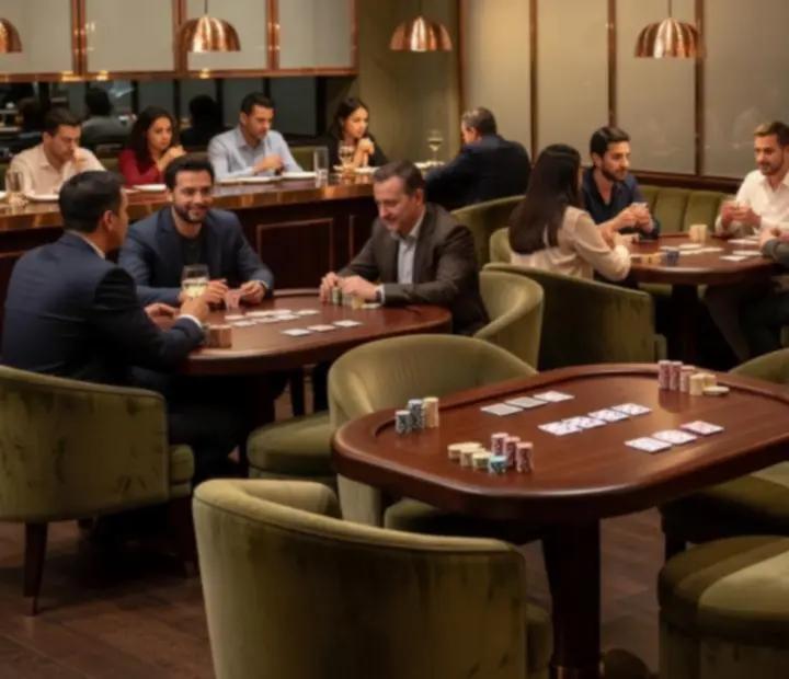 Večerní pokerová lounge zóna v restauraci Vellaro