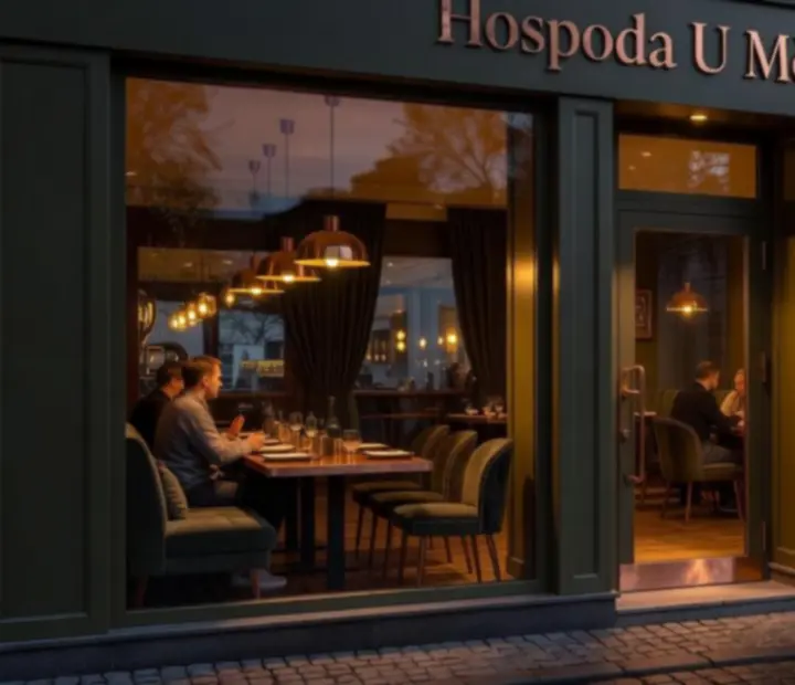 Večerní pohled na restauraci Vellaro z ulice